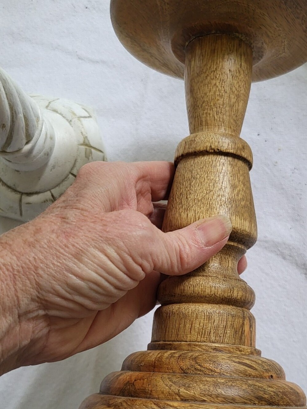 Decorative Wooden Candlestick Pillar - White and Natural - Picture 3 of 6